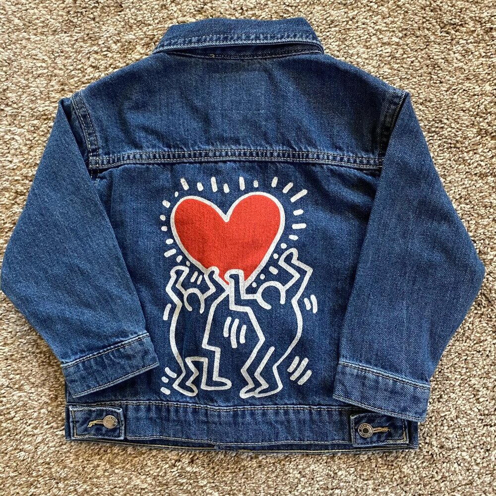 Zara Kids Keith Haring Pop Love Heart Denim Jacket 3y Unisex New without Tag